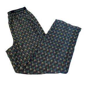 CALVIN KLEIN Black & Green Graphic Print Elastic Waist Loose Fit Pyjama Pant XL